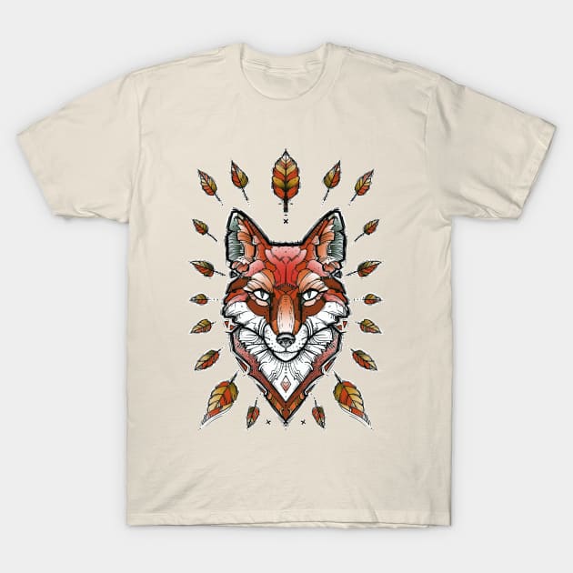geometric fox and fall leaves T-Shirt by weilertsen